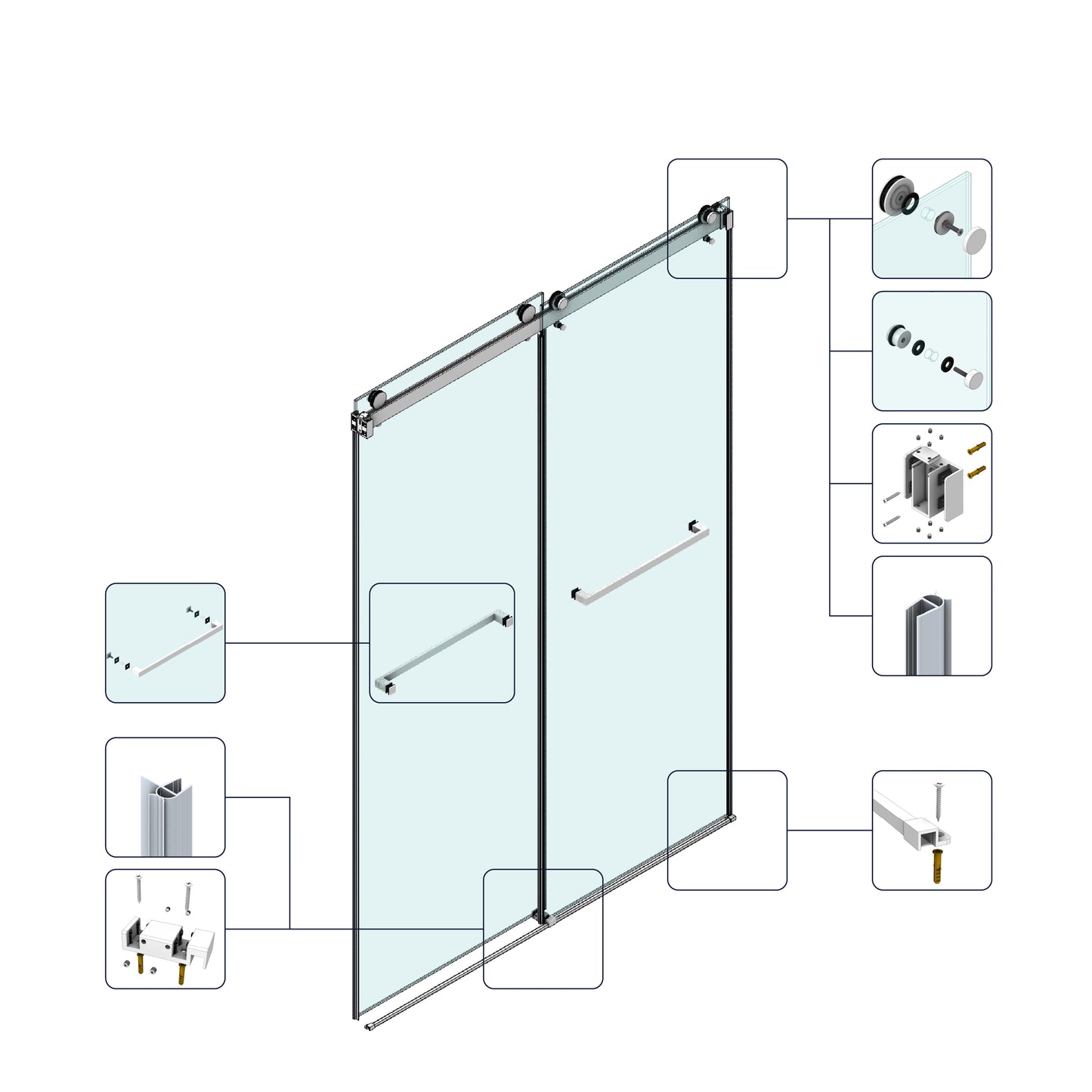 Frameless Shower Door, 54“ x 66" H Sliding Glass Shower Door, 3/8" Thick Tempered Clear Glass Shower Door with Easy Clean & Explosion-Proof Film, Matte Black Stainless Steel Hardware