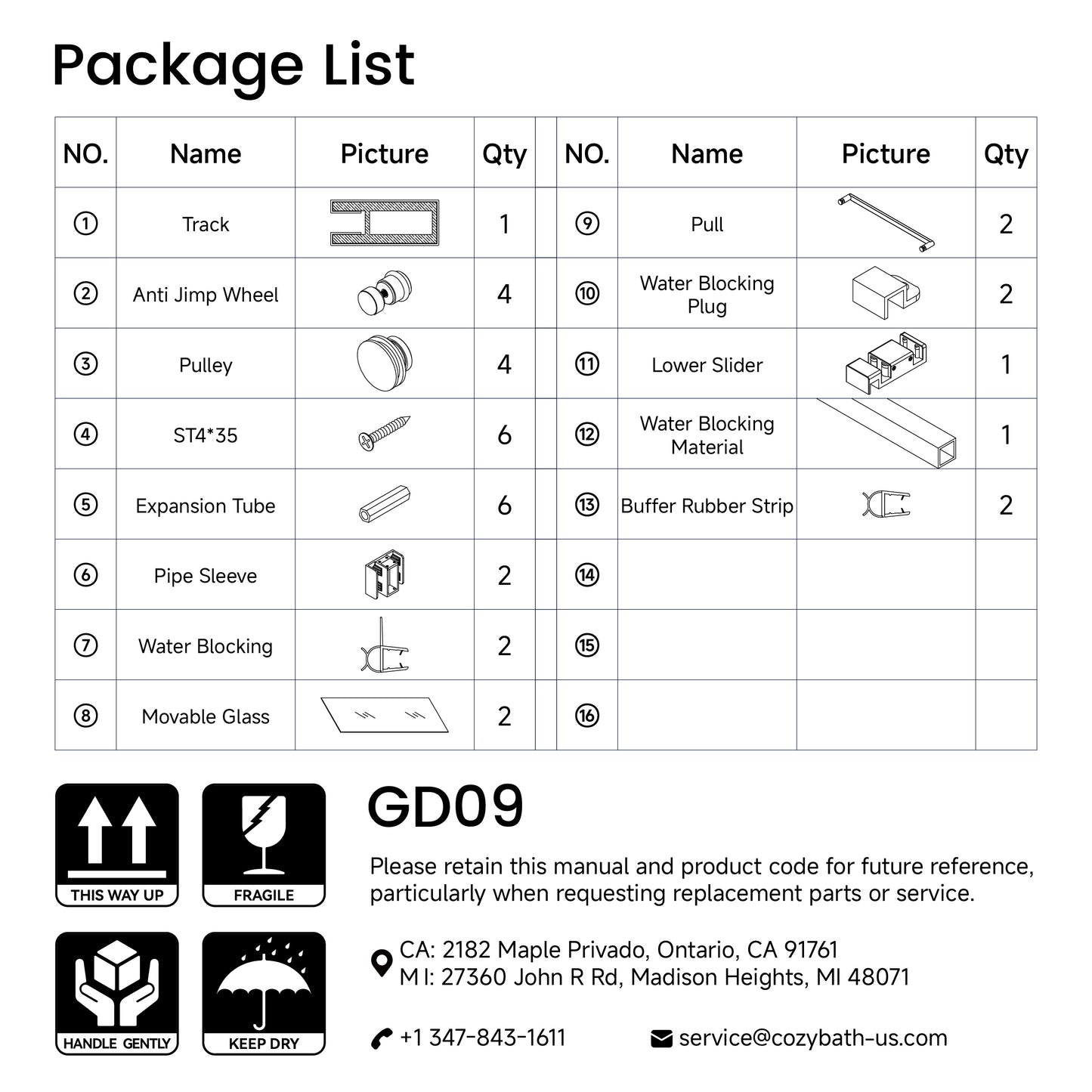 Frameless Shower Door, 66“ x 76" H Sliding Glass Shower Door, 3/8" Thick Tempered Clear Glass Shower Door with Easy Clean & Explosion-Proof Film, Matte Black Stainless Steel Hardware