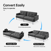 Dormily 84 inch Modern Sofa: Modern Futon Mid-Century Style, 3-Seater Modern Couch with 2 Pillows - Perfect for Living Rooms, Bedrooms, Home Offices, and Apartments