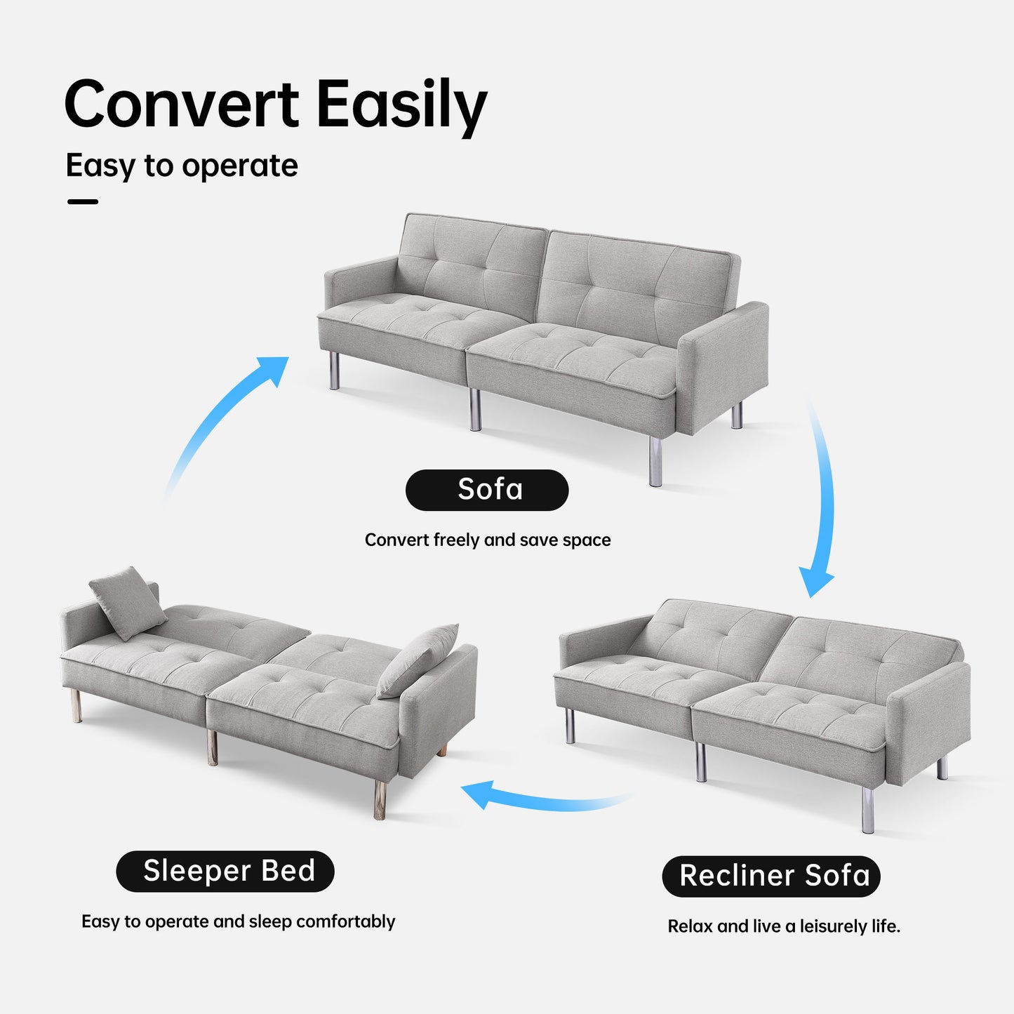 Dormily 84 inch Modern Sofa: Modern Futon Mid-Century Style, 3-Seater Modern Couch with 2 Pillows - Perfect for Living Rooms, Bedrooms, Home Offices, and Apartments