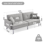 Dormily 84 inch Modern Sofa: Modern Futon Mid-Century Style, 3-Seater Modern Couch with 2 Pillows - Perfect for Living Rooms, Bedrooms, Home Offices, and Apartments