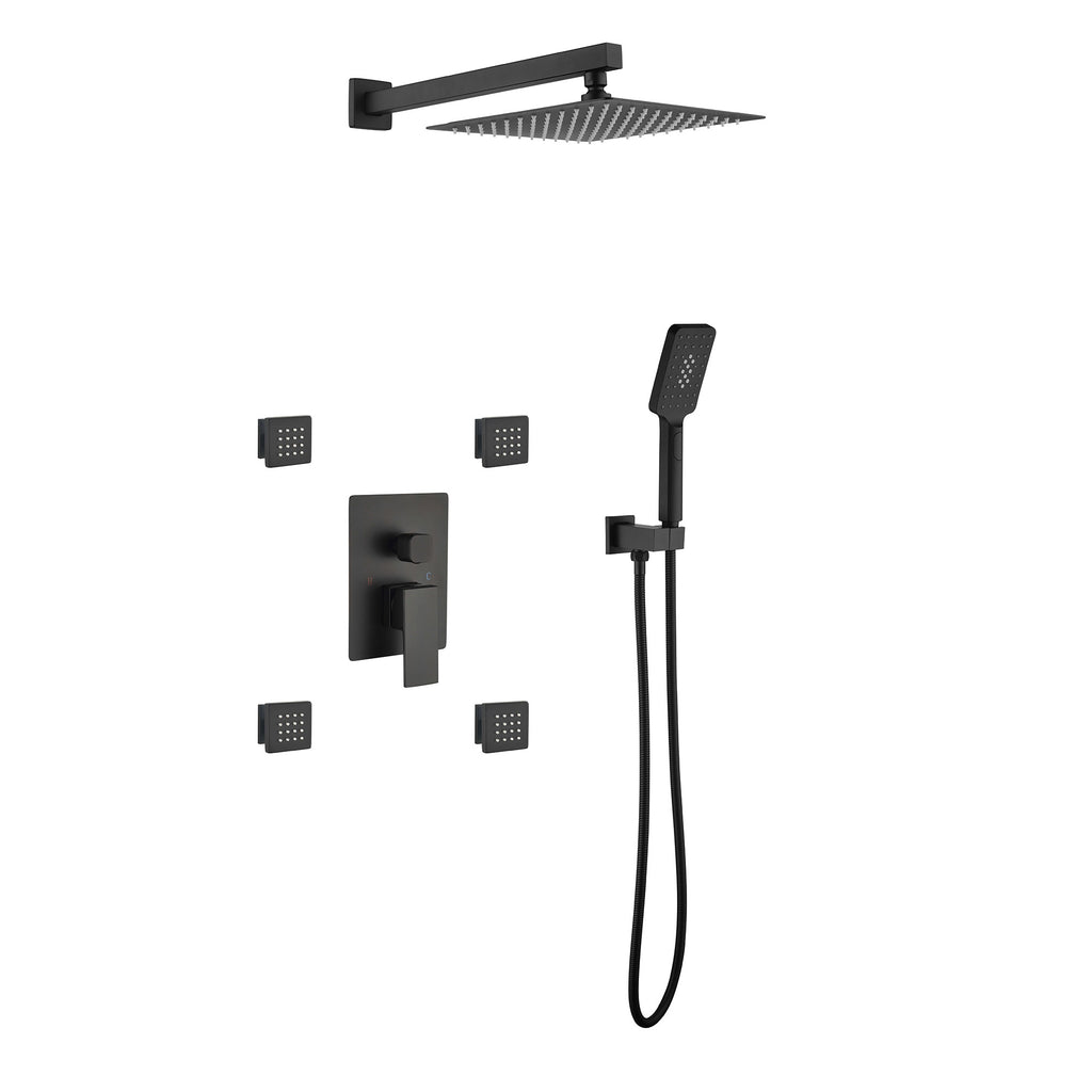 Rbrohant Shower System with Handheld, 4-Body Jets & Rain Shower - cUPC Pressure Balance Valve, CEC Certified, Lifetime Warranty