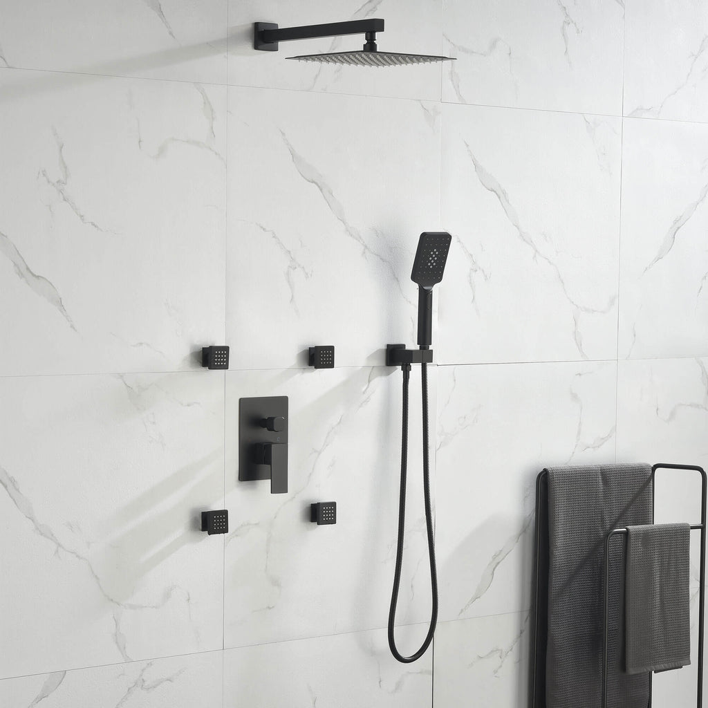 Rbrohant Shower System with Handheld, 4-Body Jets & Rain Shower - cUPC Pressure Balance Valve, CEC Certified, Lifetime Warranty