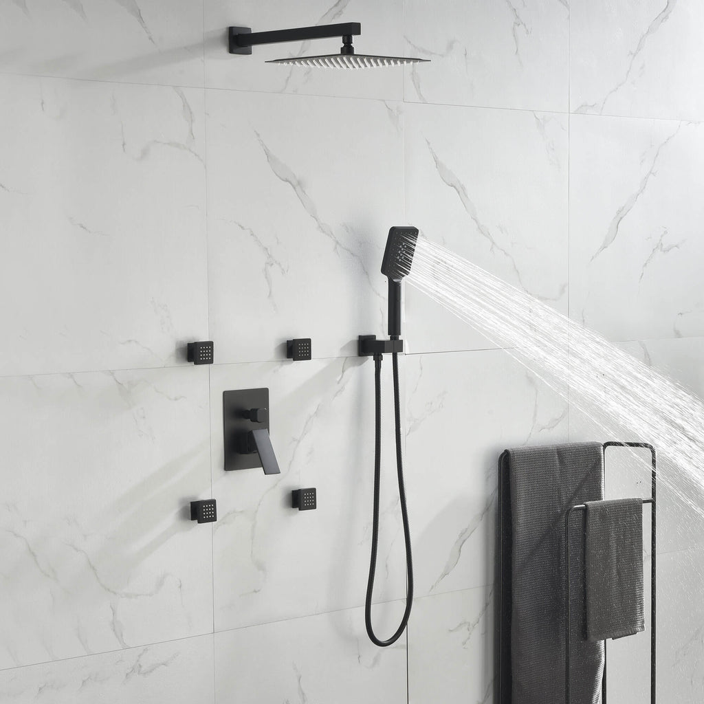 Rbrohant Shower System with Handheld, 4-Body Jets & Rain Shower - cUPC Pressure Balance Valve, CEC Certified, Lifetime Warranty