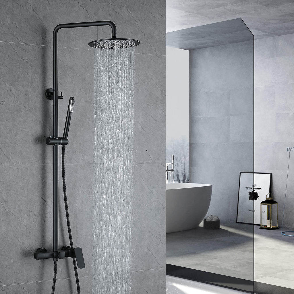 Rbrohant 3-Function Black Rain Shower System - High Pressure Rainfall Head, Handheld & Tub Spout, CEC Compliant