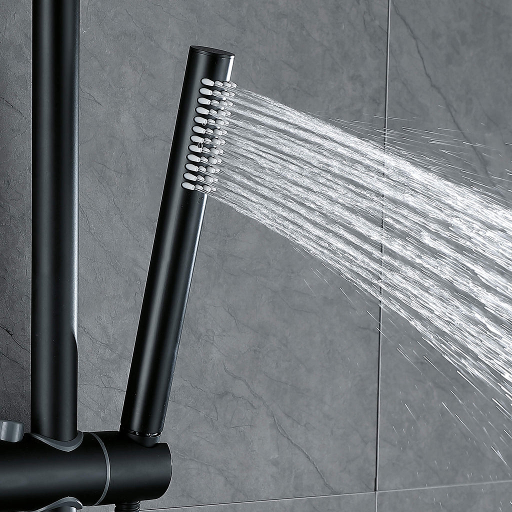 Rbrohant 3-Function Black Rain Shower System - High Pressure Rainfall Head, Handheld & Tub Spout, CEC Compliant