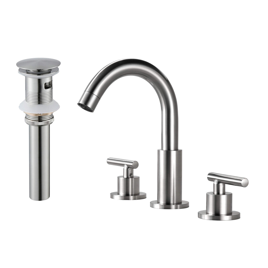 Rbrohant Widespread Bathroom Sink Faucet - 2-Handle - 360 Swivel Spout - Solid Brass - Stainless Steel Pop-Up Drain