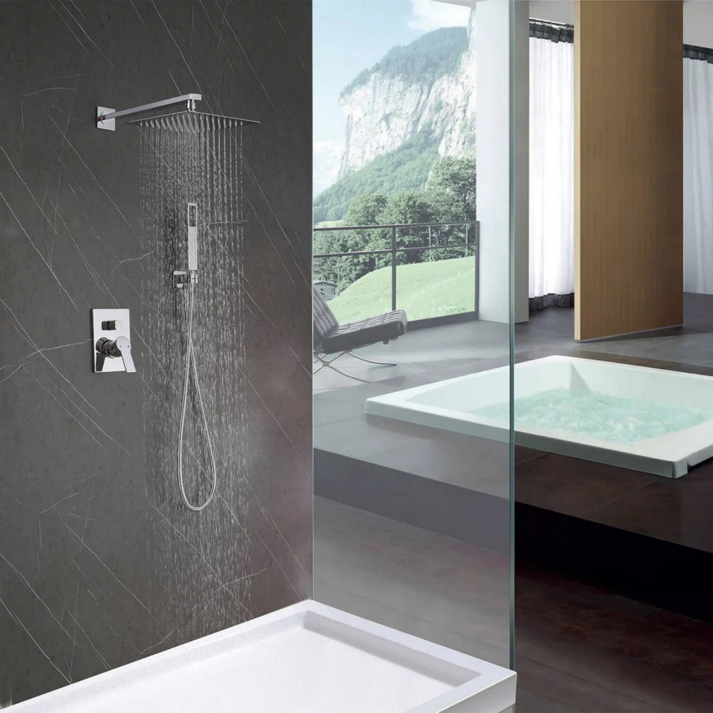 Rbrohant Wall-Mounted Rain Shower System with Pressure Balance Valve - Brushed Nickel, CEC Certified, 10" Rainfall Showerhead with Handheld Spray