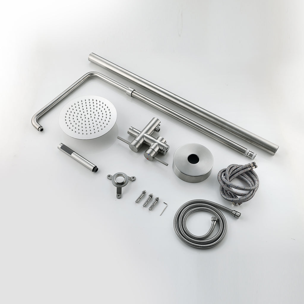 Rbrohant JK0317 不锈钢户外淋浴器 可调节高度独立式淋浴器带花洒和手持喷头