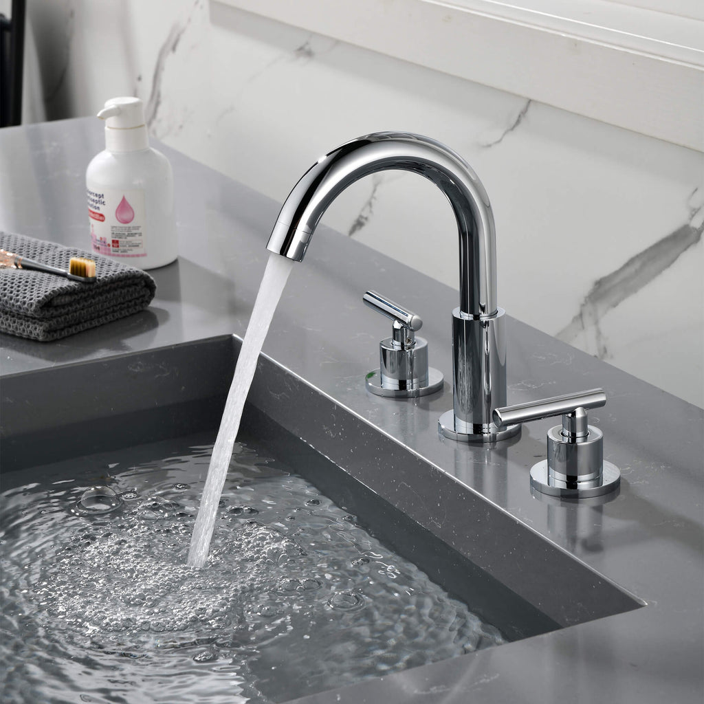 Rbrohant Widespread Bathroom Sink Faucet - 2-Handle - 360 Swivel Spout - Solid Brass - Stainless Steel Pop-Up Drain