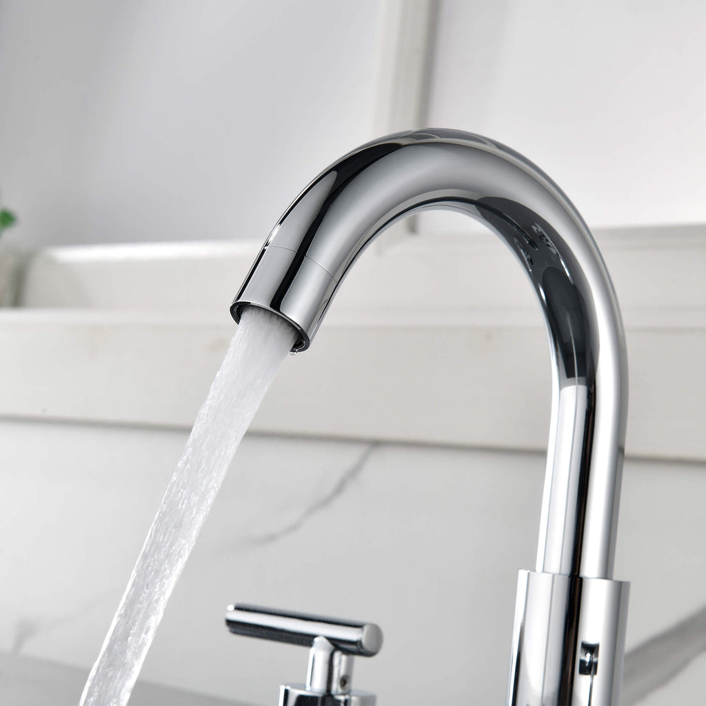 Rbrohant Widespread Bathroom Sink Faucet - 2-Handle - 360 Swivel Spout - Solid Brass - Stainless Steel Pop-Up Drain