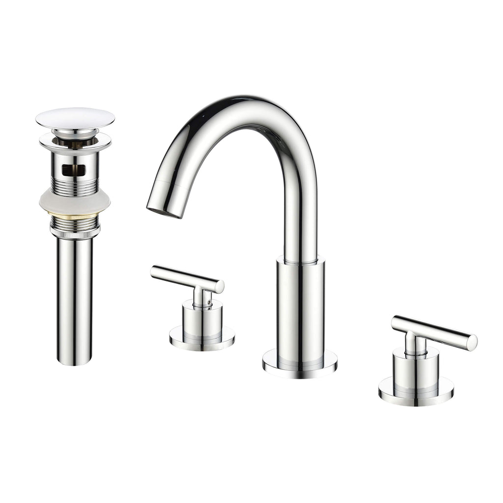 Rbrohant Widespread Bathroom Sink Faucet - 2-Handle - 360 Swivel Spout - Solid Brass - Stainless Steel Pop-Up Drain