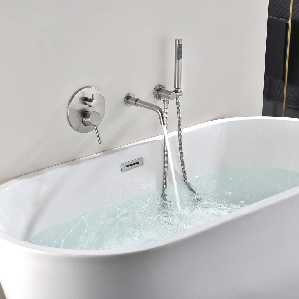 Rbrohant Wall-Mounted Tub Filler with Shower Wand for Modern Bathroom Wall Installation