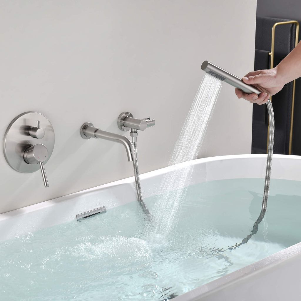 Rbrohant Wall-Mounted Tub Filler with Shower Wand for Modern Bathroom Wall Installation
