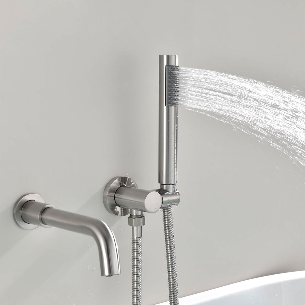 Rbrohant Wall-Mounted Tub Filler with Shower Wand for Modern Bathroom Wall Installation