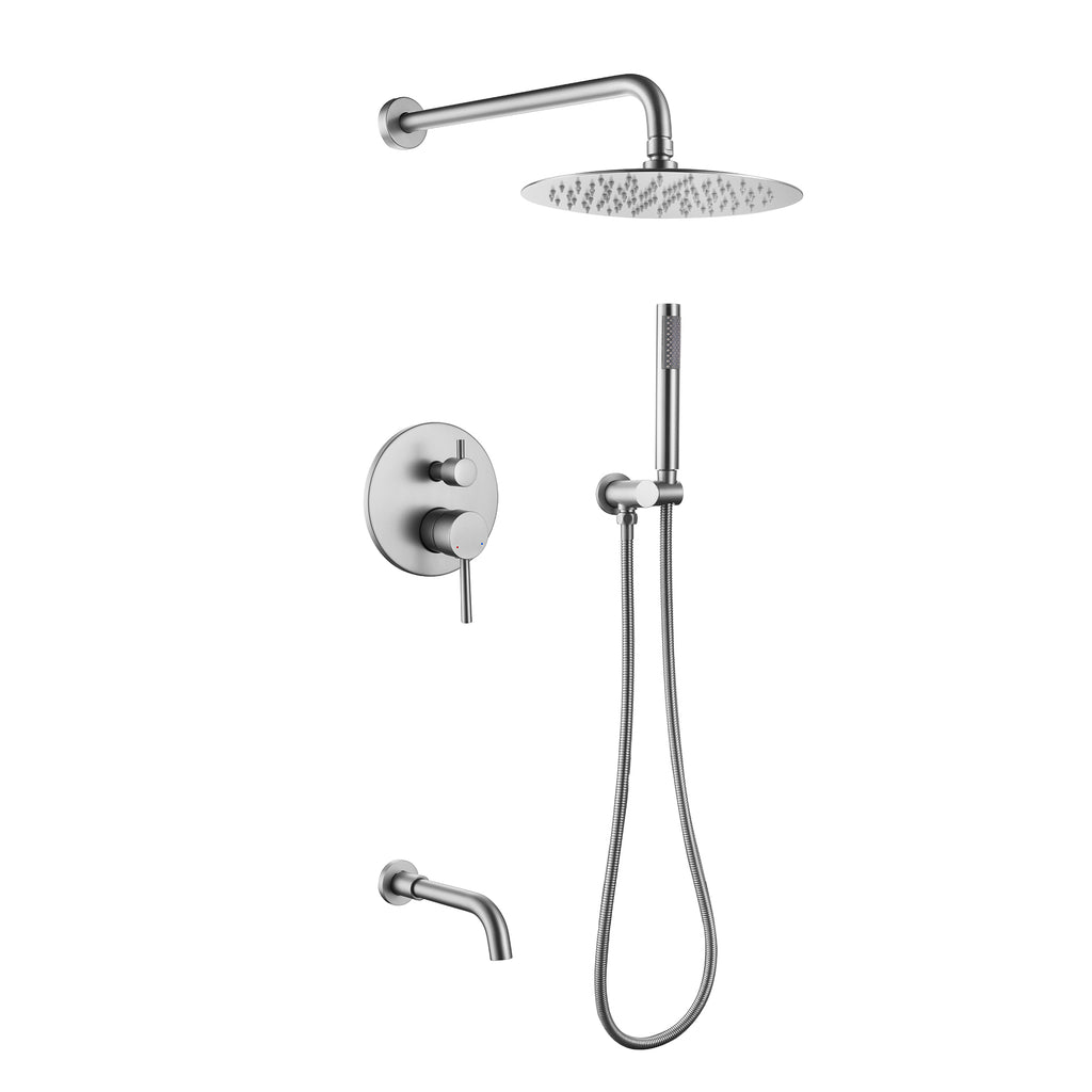 Rbrohant 10" Rain Shower Combo - Handheld, Tub Spout & Pressure Balance Valve, CEC Compliant, cUPC Certified
