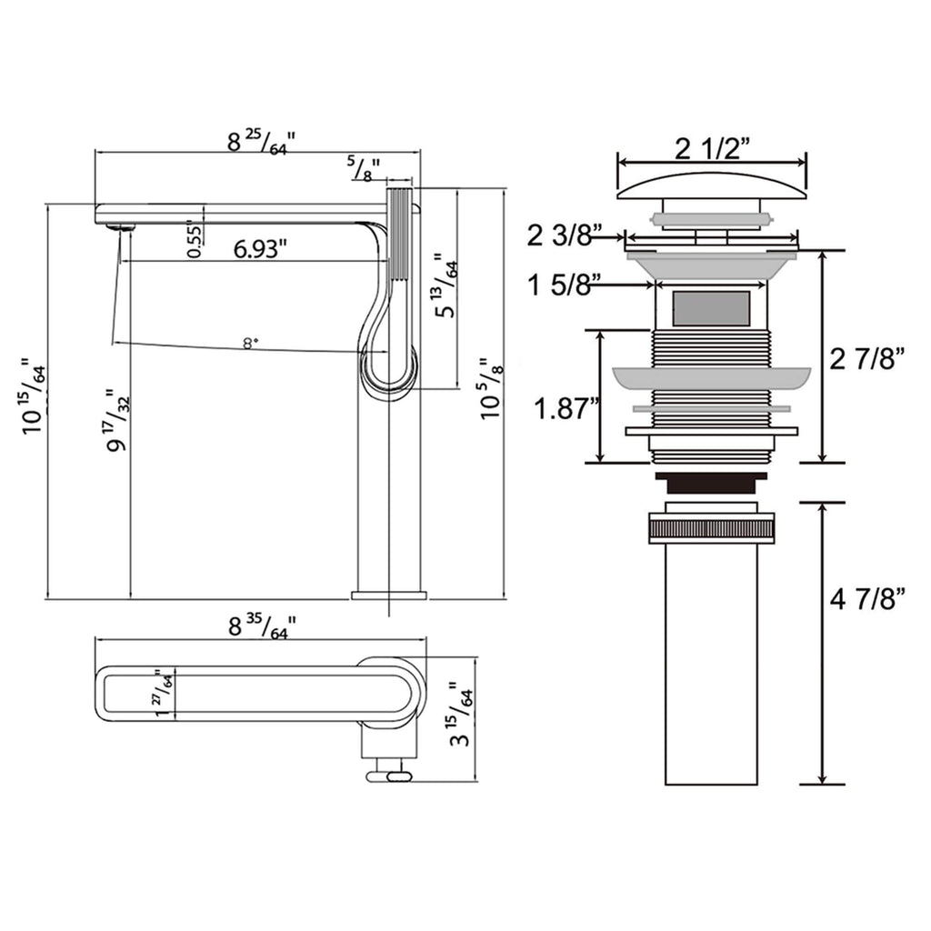 Rbrohant JK0437 现代高款面盆龙头，带单把手和弹跳式下水器，适用于台上盆浴室水龙头