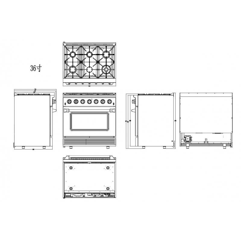 Awoco 36” Freestanding 6 Burners Range with 4.5 cu ft. Convection Oven and 2 Racks (Natural Gas)