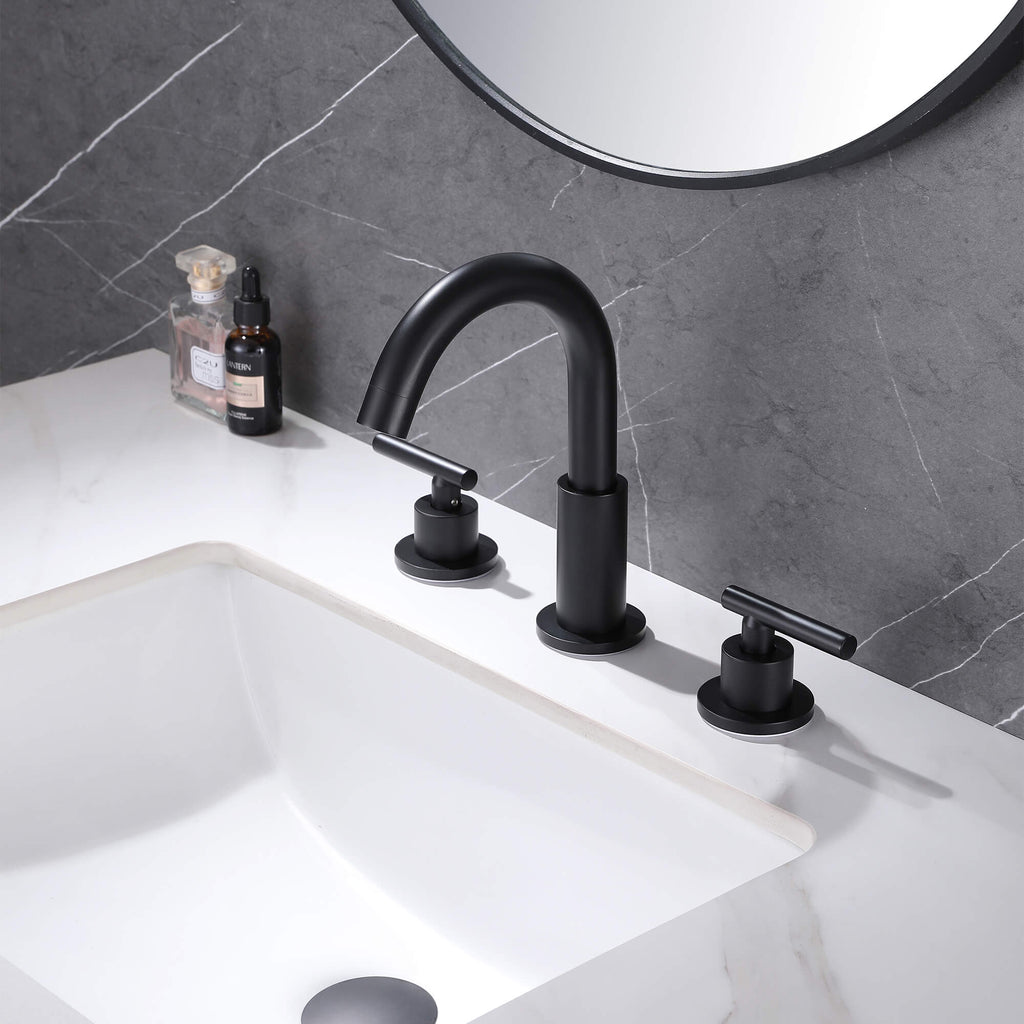 Rbrohant Widespread Bathroom Sink Faucet - 2-Handle - 360 Swivel Spout - Solid Brass - Stainless Steel Pop-Up Drain