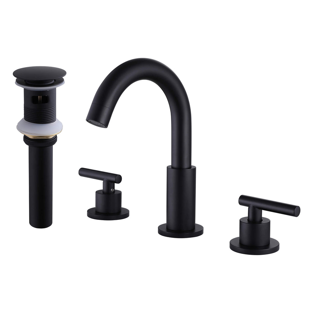 Rbrohant Widespread Bathroom Sink Faucet - 2-Handle - 360 Swivel Spout - Solid Brass - Stainless Steel Pop-Up Drain