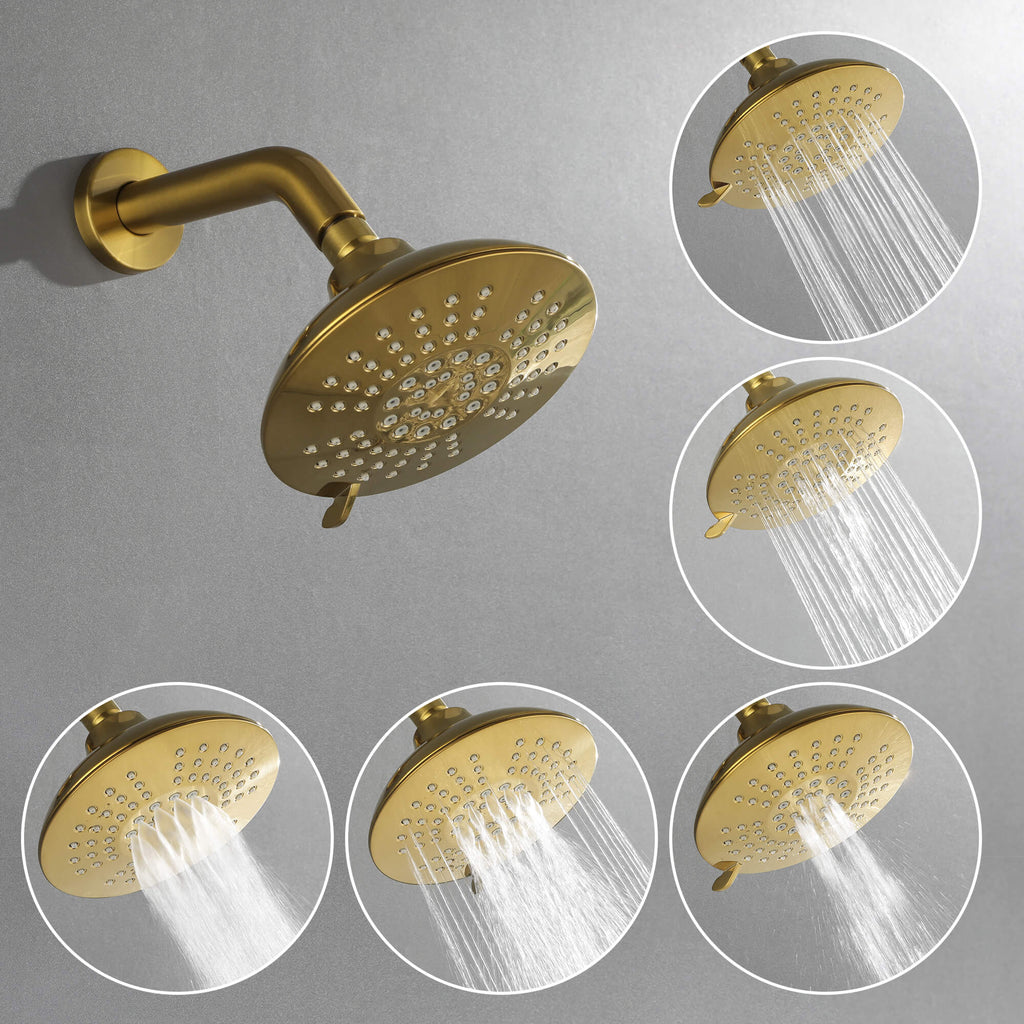 Rbrohant 5-Function Rain Shower System with Pressure Balance Valve - Complete Set, Solid Brass, CEC Certified, cUPC, 1.8 GPM