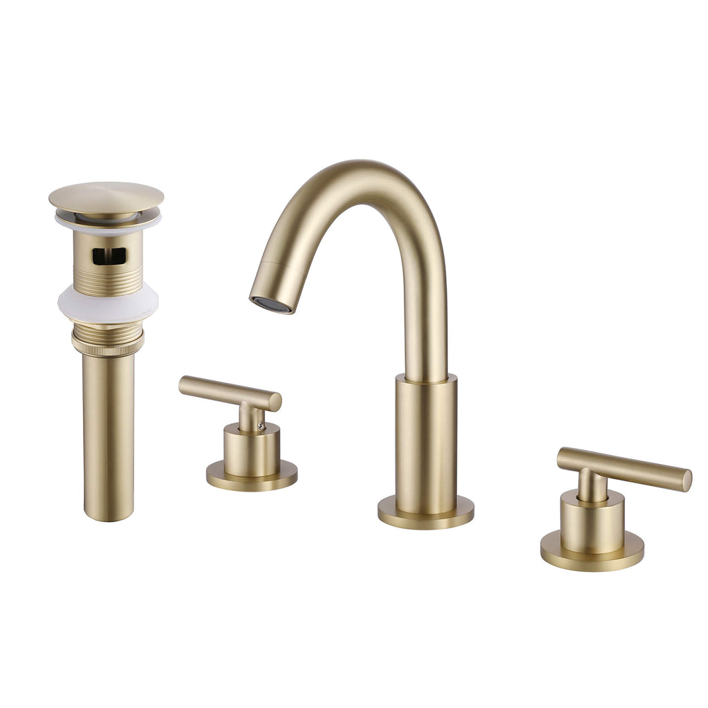 Rbrohant Widespread Bathroom Sink Faucet - 2-Handle - 360 Swivel Spout - Solid Brass - Stainless Steel Pop-Up Drain