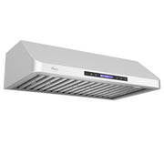 Awoco 30" Under Cabinet Supreme 10”H Stainless Steel Range Hood, 4 Speeds 8” Round Top Vent 1000CFM with Remote Control