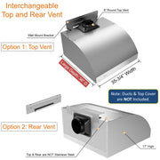 Awoco 36" Outdoor BBQ Vent Hood 18" High Type 304 Stainless Steel, 4 Speeds 1000 CFM, Adjustable LED Lights, 8” Round Top Vent