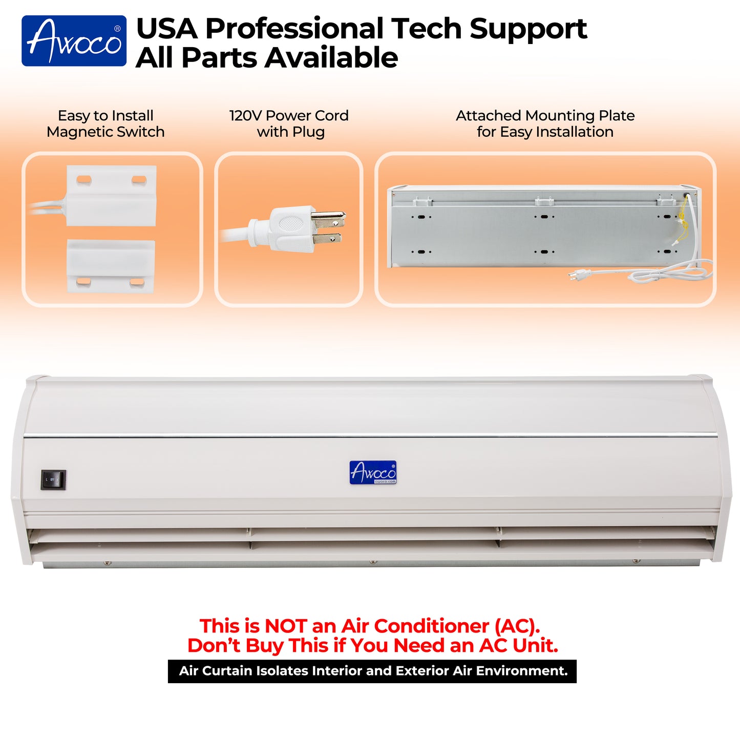 Awoco FM35-M Elegant 2 Speeds Air Curtain, UL Certified 120V Unheated with an Easy-Install Magnetic Switch