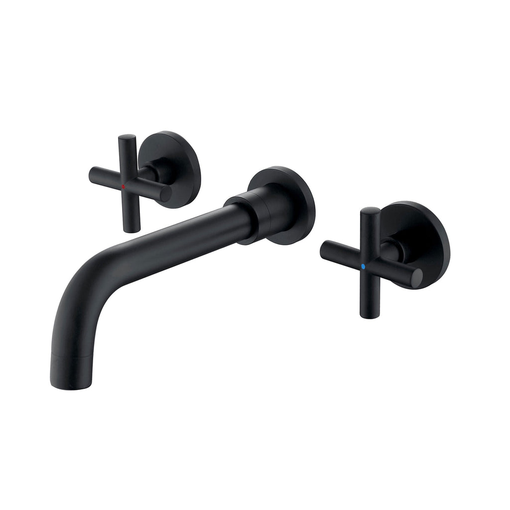 Rbrohant Wall Mounted Bathroom Faucet Brushed Gold - 8 Inch Cross Handle Solid Brass Basin Sink Faucet, CEC Certified, cUPC Valve