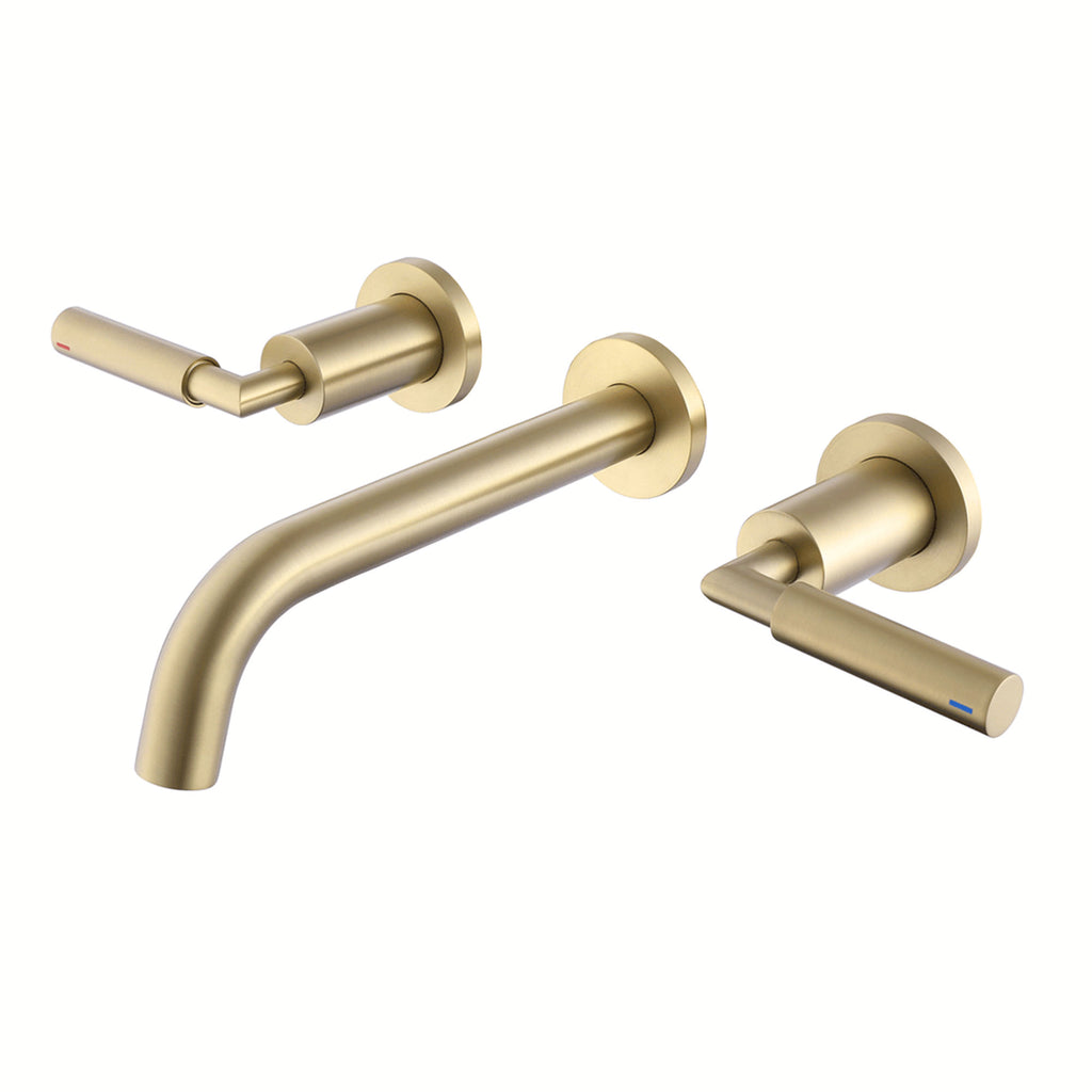 Rbrohant 2-Handle Wall Mount Bathroom Sink Faucet - Brushed Gold