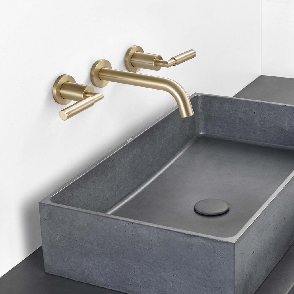 Rbrohant 2-Handle Wall Mount Bathroom Sink Faucet - Brushed Gold