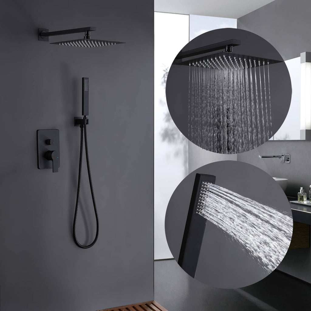 Rbrohant 10" Square Shower System - Rain Shower Head and Handheld, Rainfall Shower Head, Durable 304 Stainless Steel - All-In-One Shower System - Shower Faucet Set for Modern Bathroom Home