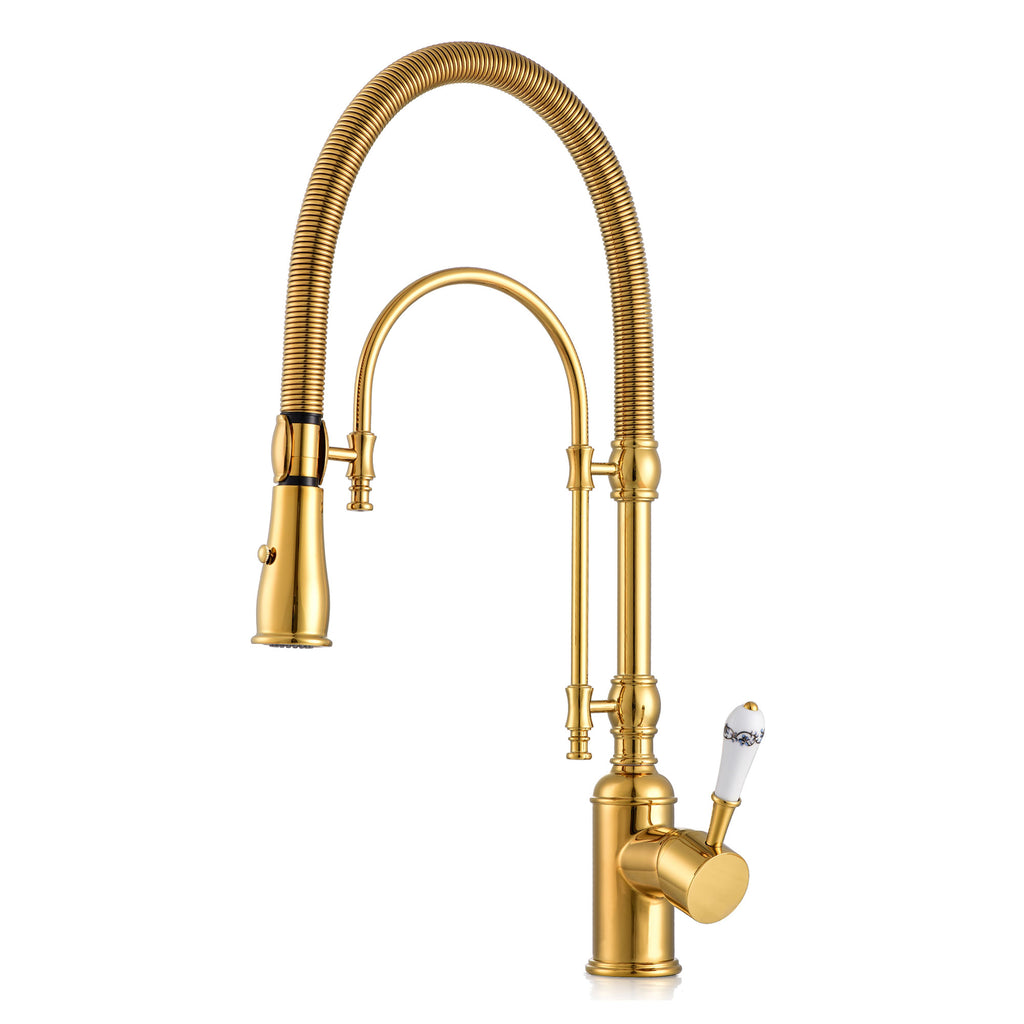 Rbrohant Pull Down Kitchen Faucet - 360° Swivel, Single Handle, Brass, CEC Compliant