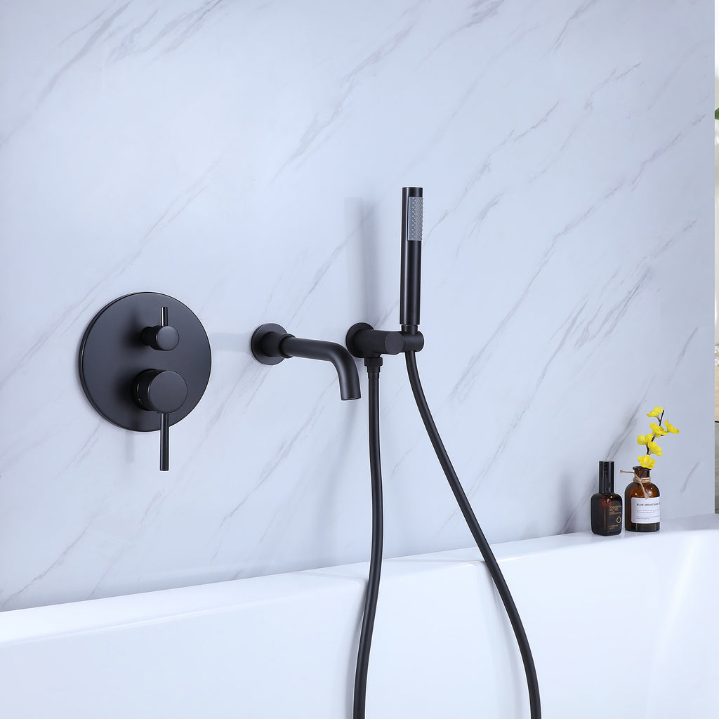 Rbrohant Wall-Mounted Tub Filler with Shower Wand for Modern Bathroom Wall Installation