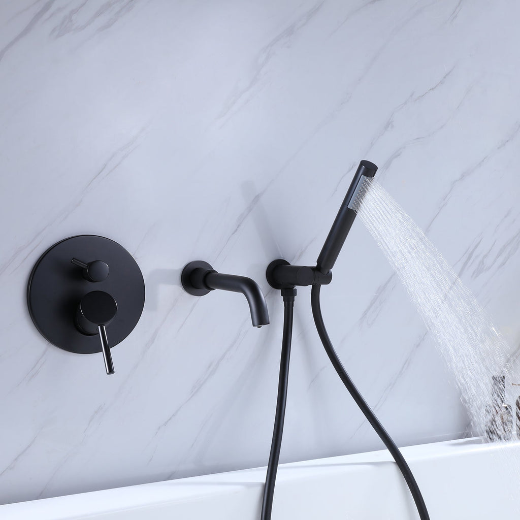 Rbrohant Wall-Mounted Tub Filler with Shower Wand for Modern Bathroom Wall Installation
