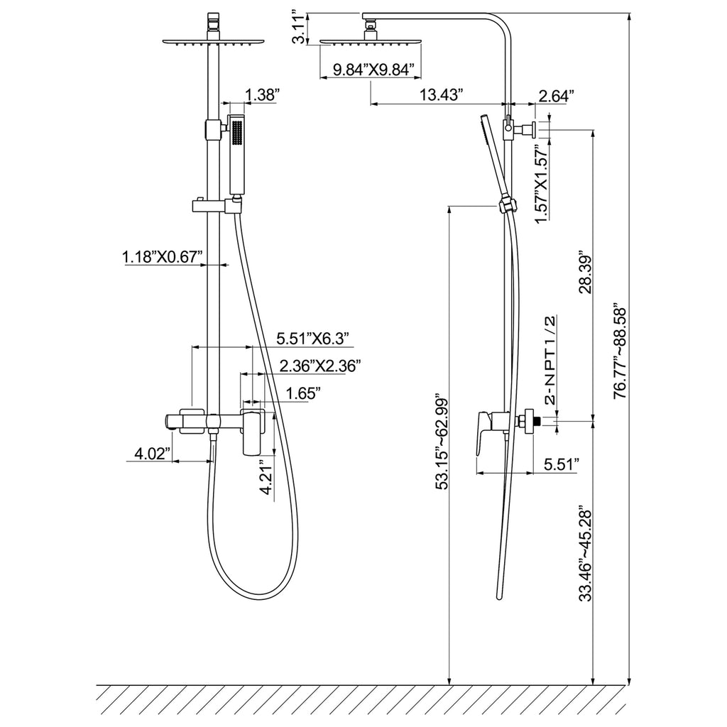 Rbrohant 3-Function Black Rain Shower System - High Pressure Rainfall Head, Handheld & Tub Spout, CEC Compliant
