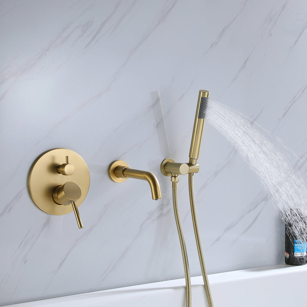 Rbrohant Wall-Mounted Tub Filler with Shower Wand for Modern Bathroom Wall Installation