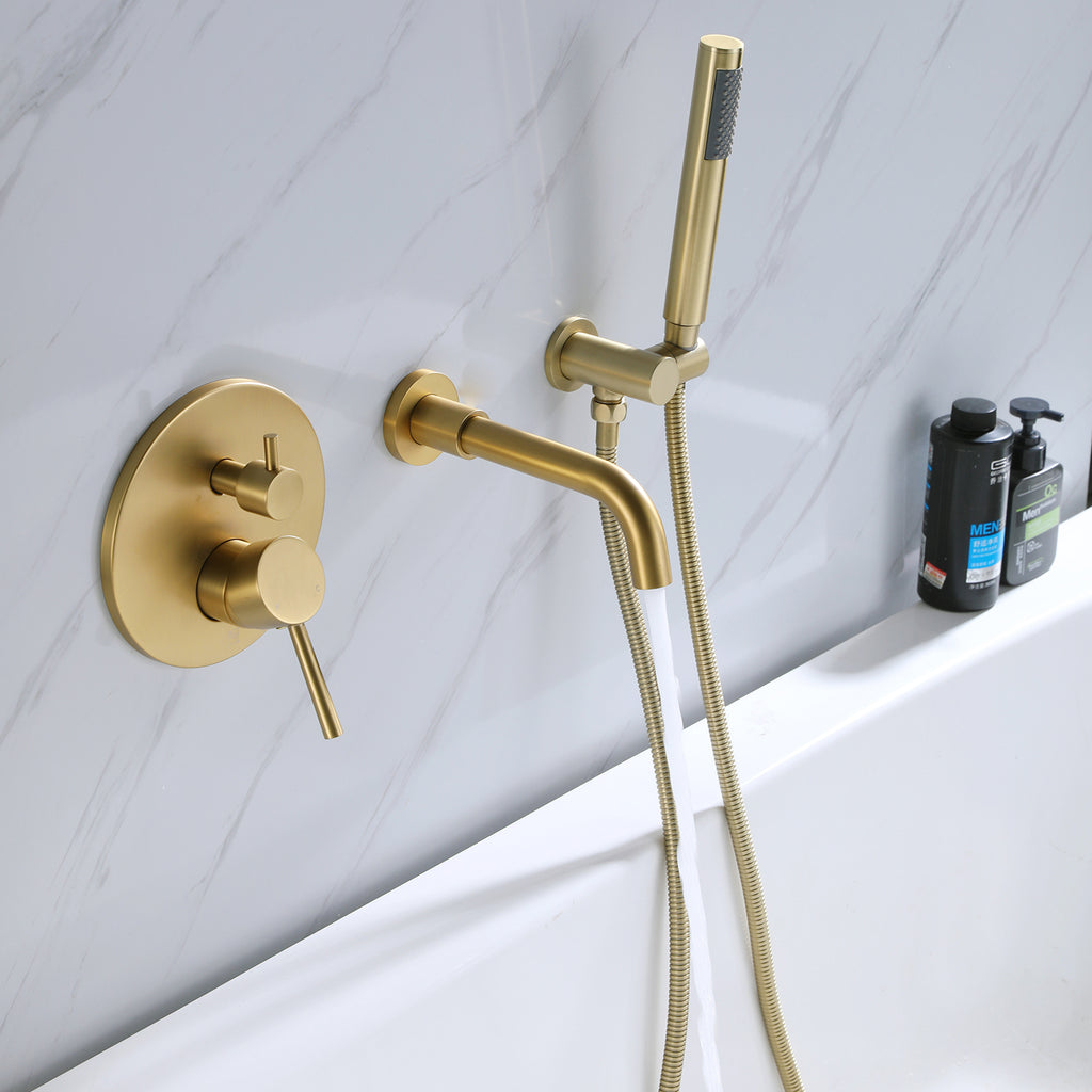 Rbrohant Wall-Mounted Tub Filler with Shower Wand for Modern Bathroom Wall Installation