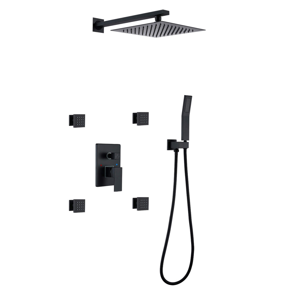 Rbrohant Shower System with Handheld, 4-Body Jets & Rain Shower - cUPC Pressure Balance Valve, CEC Certified, Lifetime Warranty