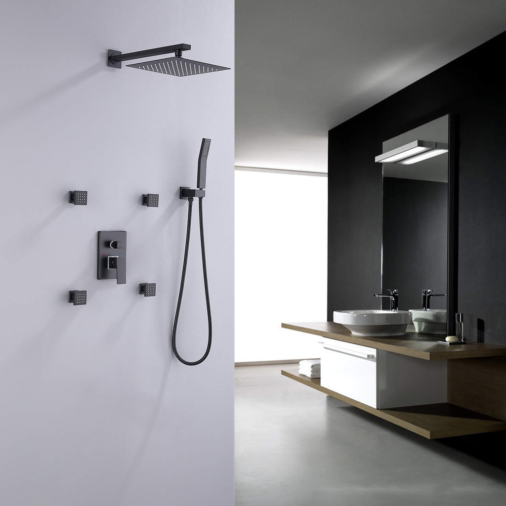 Rbrohant Shower System with Handheld, 4-Body Jets & Rain Shower - cUPC Pressure Balance Valve, CEC Certified, Lifetime Warranty