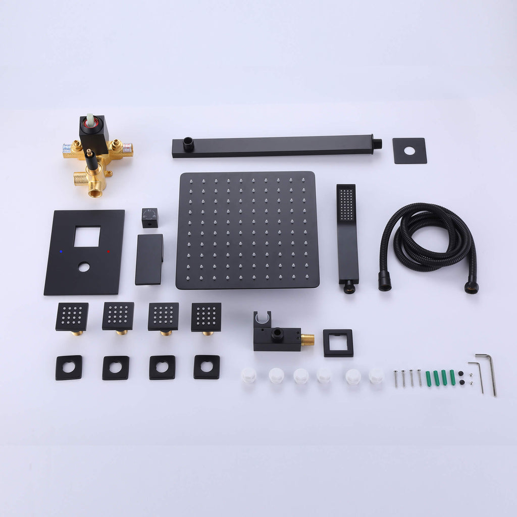 Rbrohant Shower System with Handheld, 4-Body Jets & Rain Shower - cUPC Pressure Balance Valve, CEC Certified, Lifetime Warranty