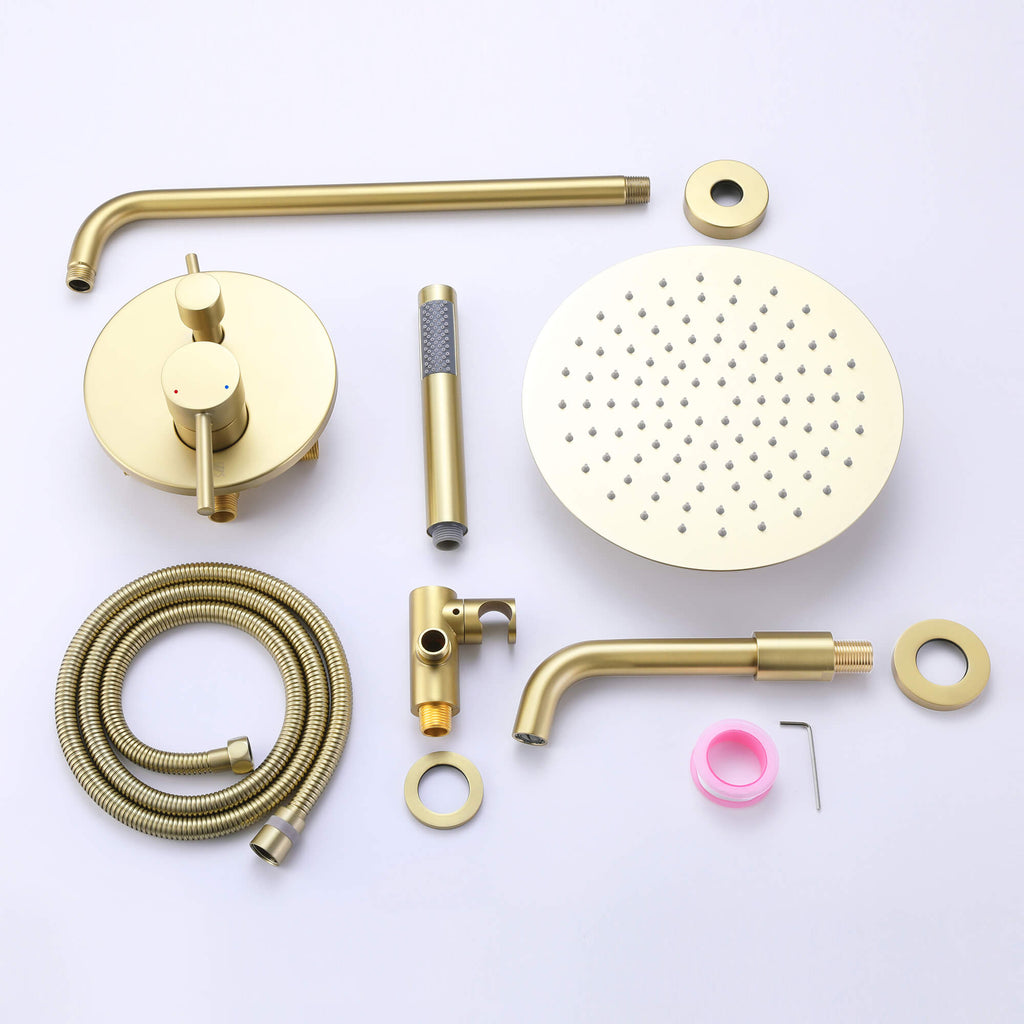 Rbrohant 10" Rain Shower Combo - Handheld, Tub Spout & Pressure Balance Valve, CEC Compliant, cUPC Certified