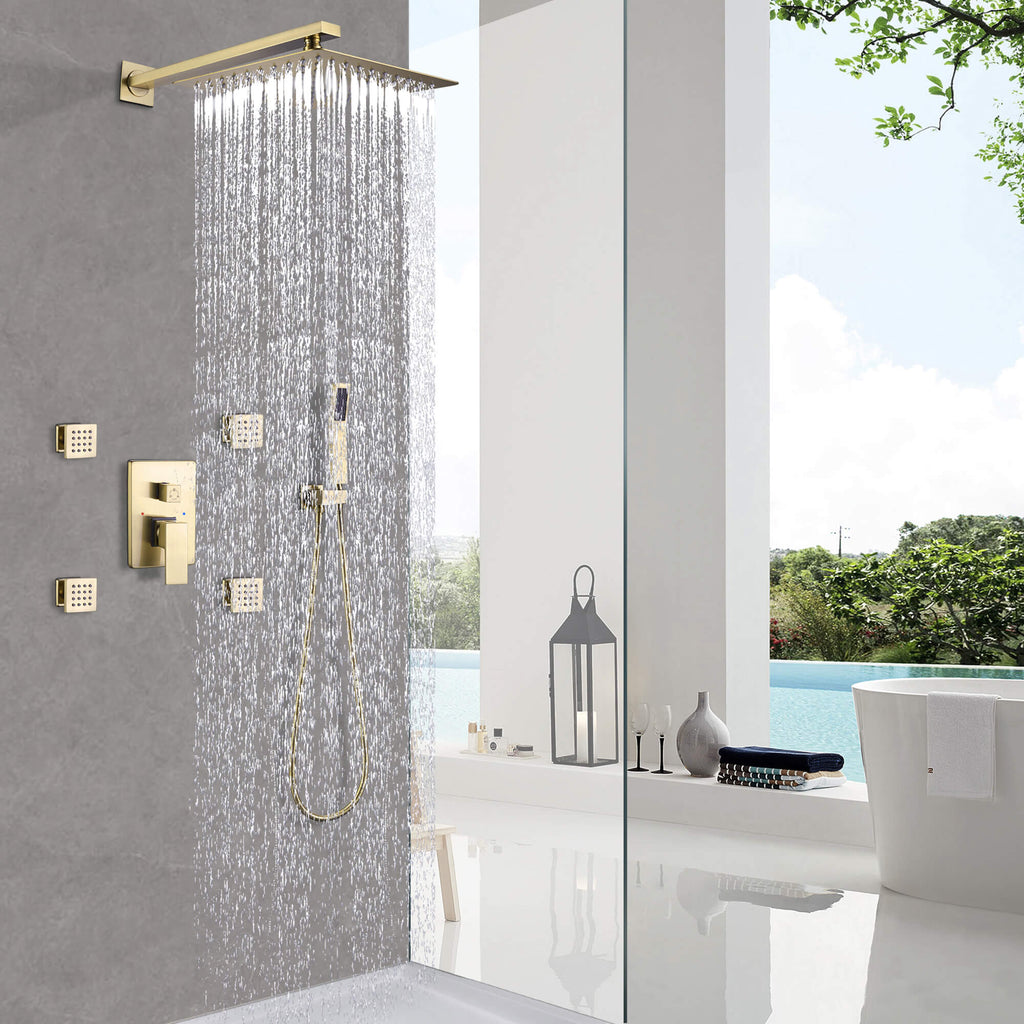 Rbrohant Shower System with Handheld, 4-Body Jets & Rain Shower - cUPC Pressure Balance Valve, CEC Certified, Lifetime Warranty