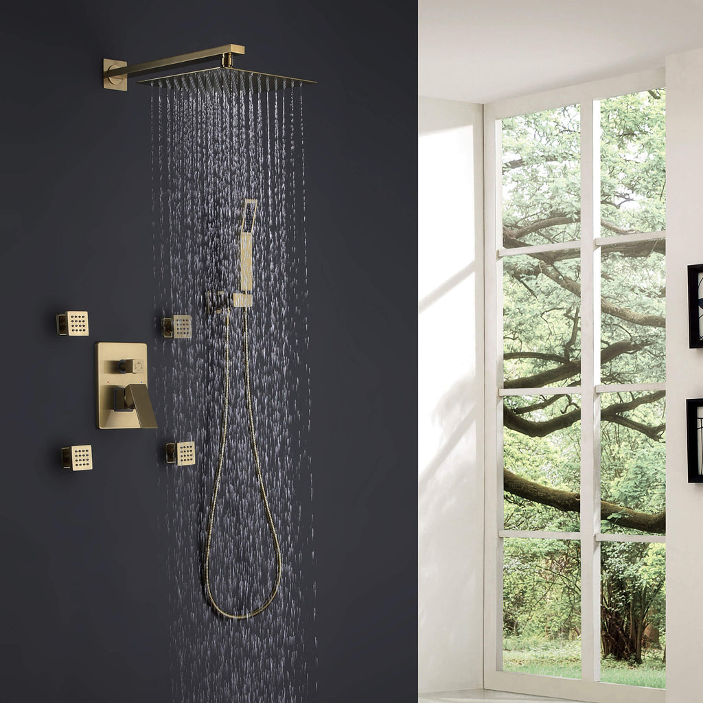 Rbrohant Shower System with Handheld, 4-Body Jets & Rain Shower - cUPC Pressure Balance Valve, CEC Certified, Lifetime Warranty