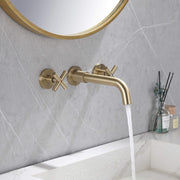 Rbrohant Wall Mount Bathroom Sink Faucet with Cross Handles - Brushed Gold