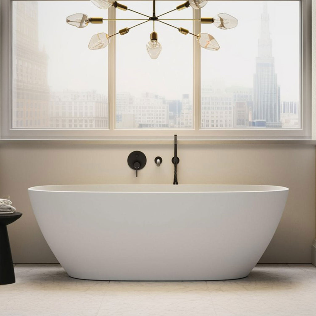 Rbrohant Stone Resin Freestanding Soaking Tub – Solid Surface Bathtub