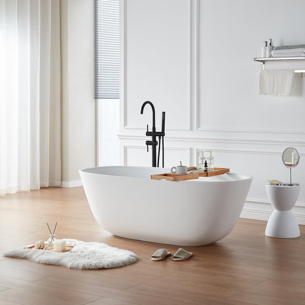 Rbrohant Stone Resin Freestanding Soaking Tub – Solid Surface Bathtub