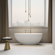 Rbrohant Stone Resin Freestanding Soaking Tub – Solid Surface with Drain & Overflow