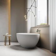 Rbrohant Stone Resin Freestanding Soaking Tub – Solid Surface with Drain & Overflow